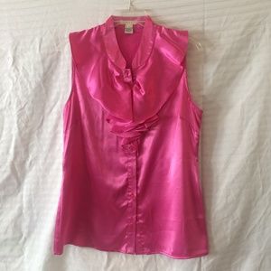 Pink Satin Ruffles Sleeveless Blouse Sz L